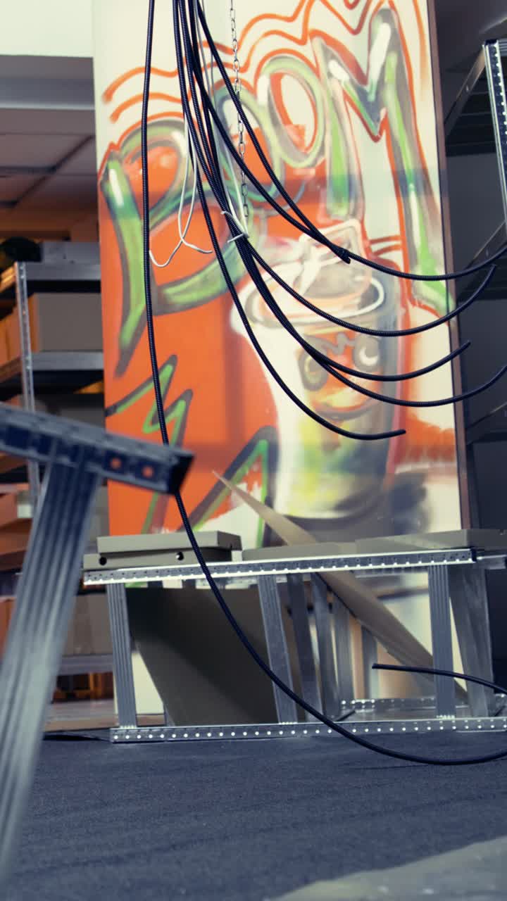 Vertical video Empty basement with graffiti paint, concept of subversive lifestyle