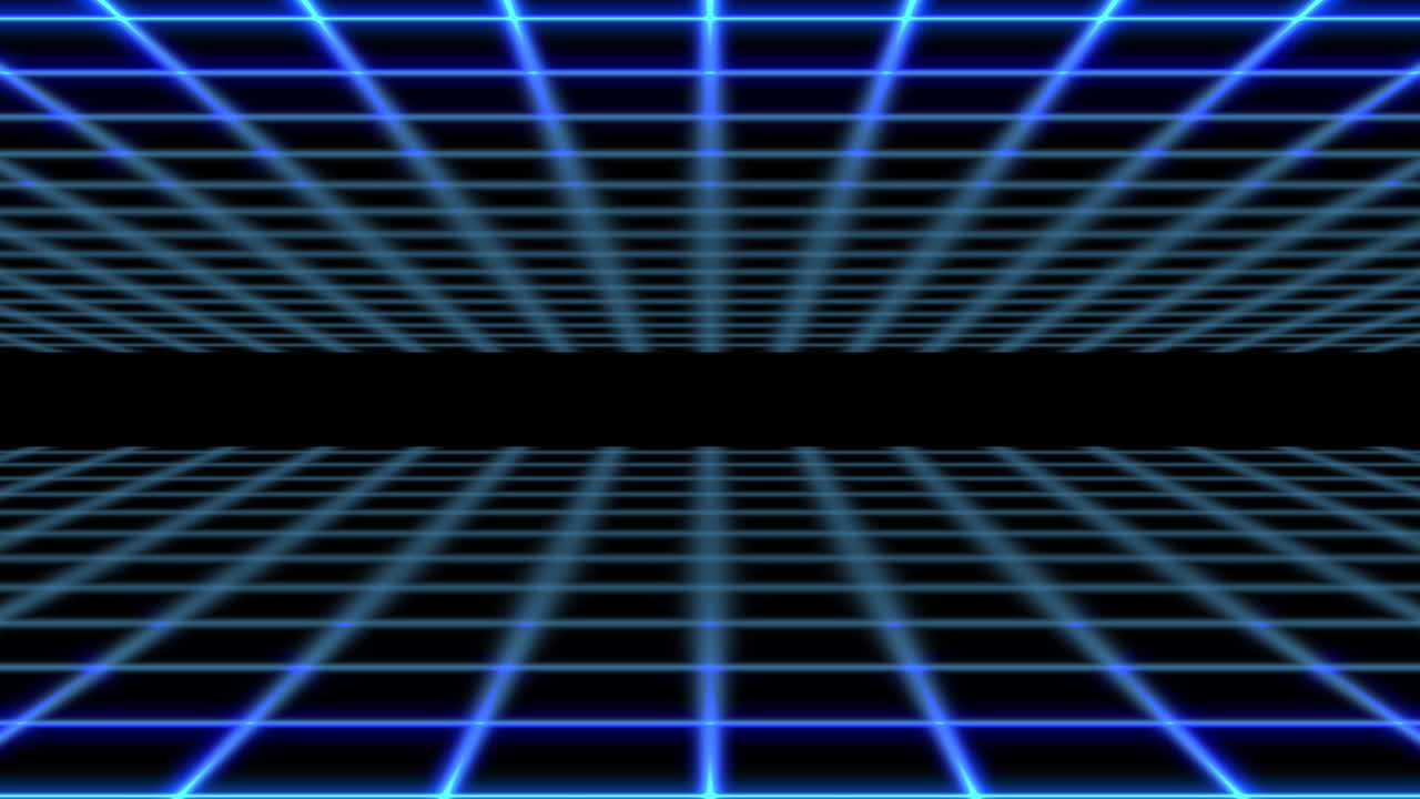 Neon retro blue grid in dark galaxy
