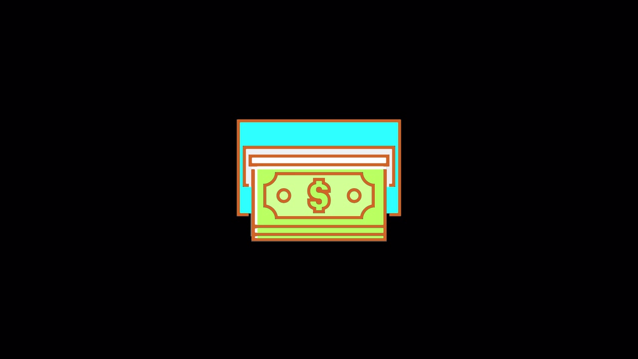 Animated Neon Icon of Cash Being Dispensed from an ATM