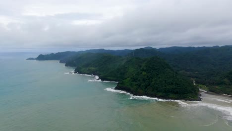 aerial view from drone of green hills of central java in indonesia