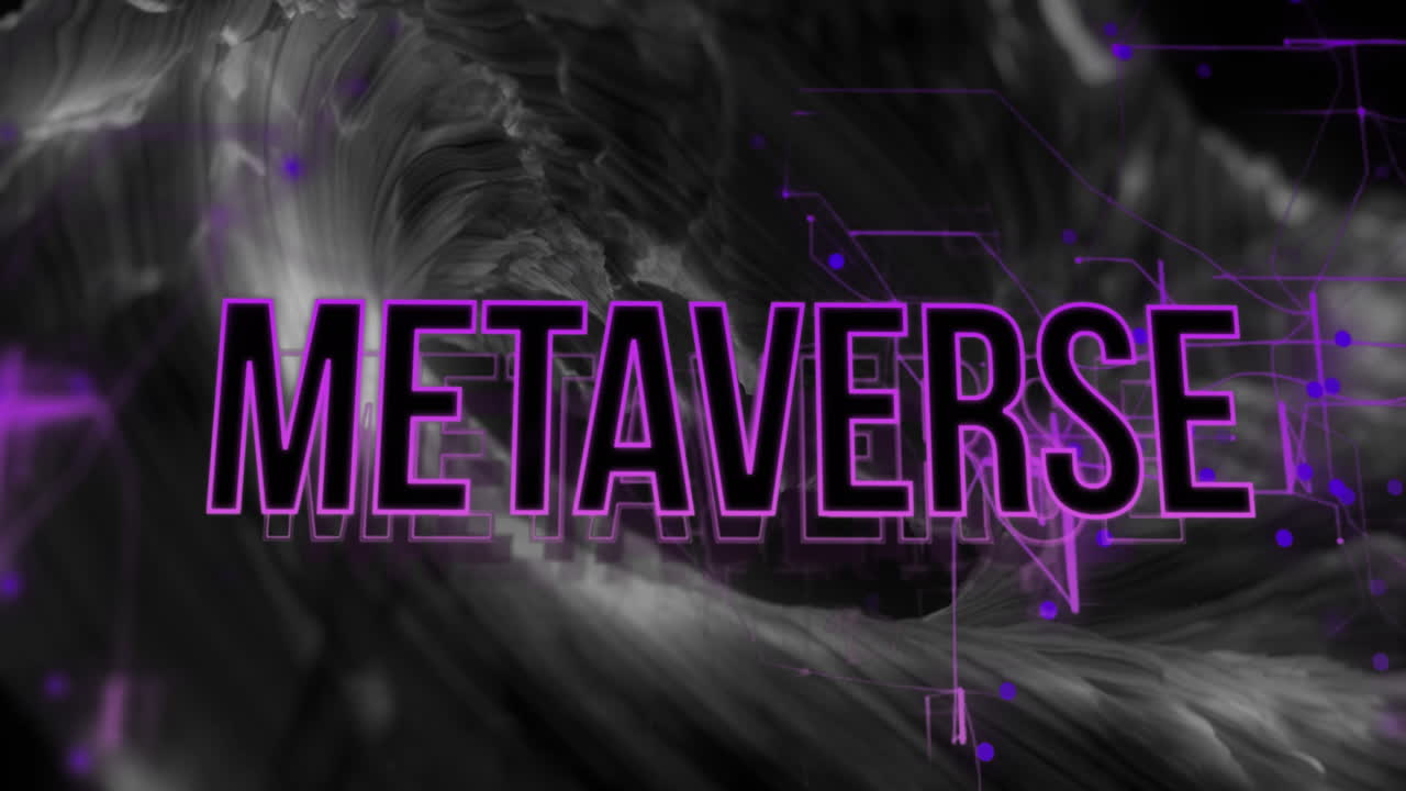 Animation of metaverse text banner and digital wave against grey background