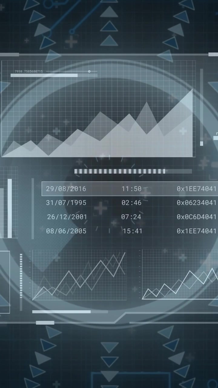Animation of scope scanning and data processing on black background