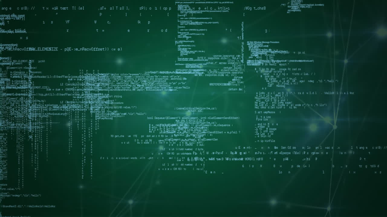 Moving across screens with white data and diagrams on green background