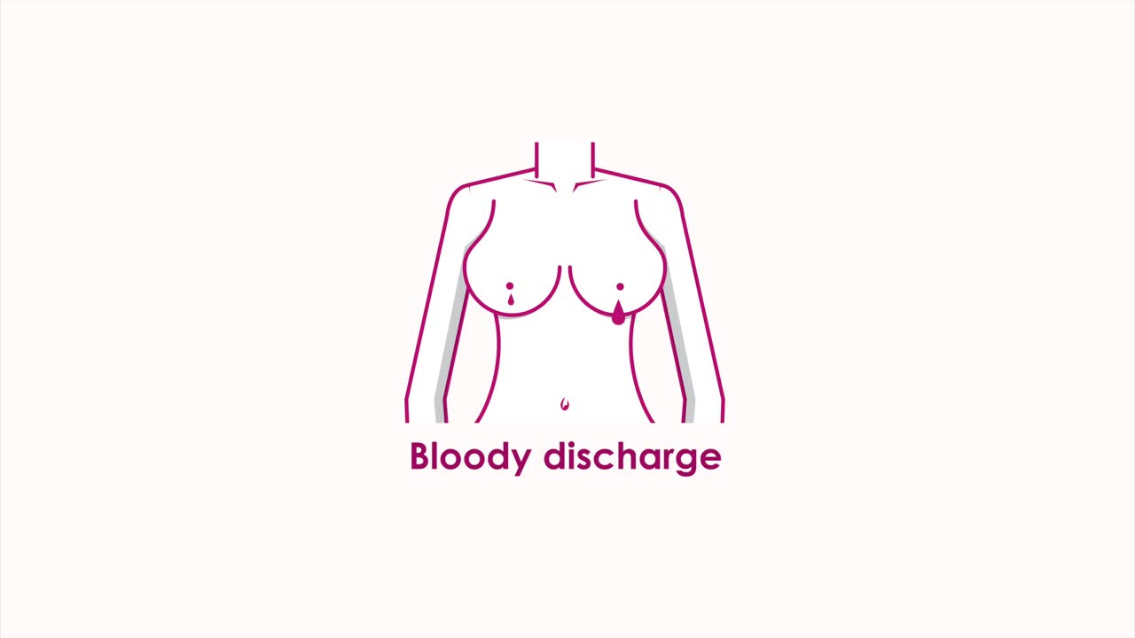 유방암에 대한 인식을 높이는 애니메이션으로 여성의 몸이 앞에 있습니다.