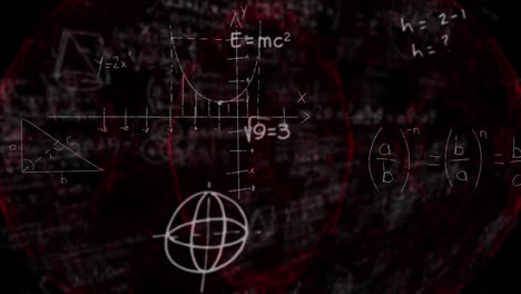 animación de ecuaciones matemáticas sobre el globo sobre fondo negro