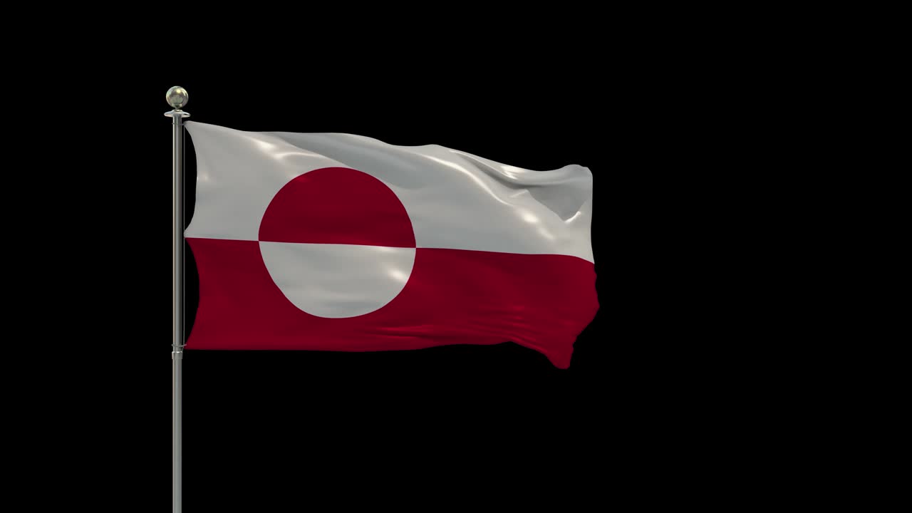 Grönland. Olika flaggor vajar, nationsflagga på stång, bordsflagga