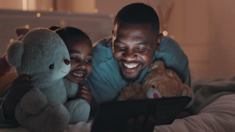 bed, night and girl with father