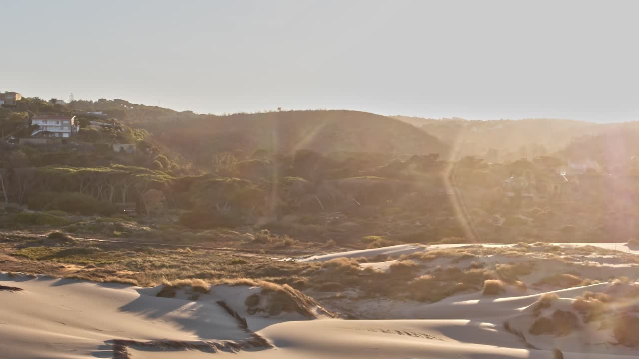 View of Portugal's coast and sand dunes during sunset