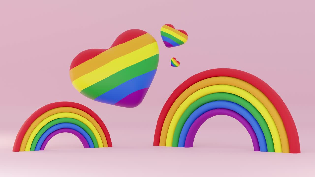 3D rendering of podium against rainbows and multicolored hearts