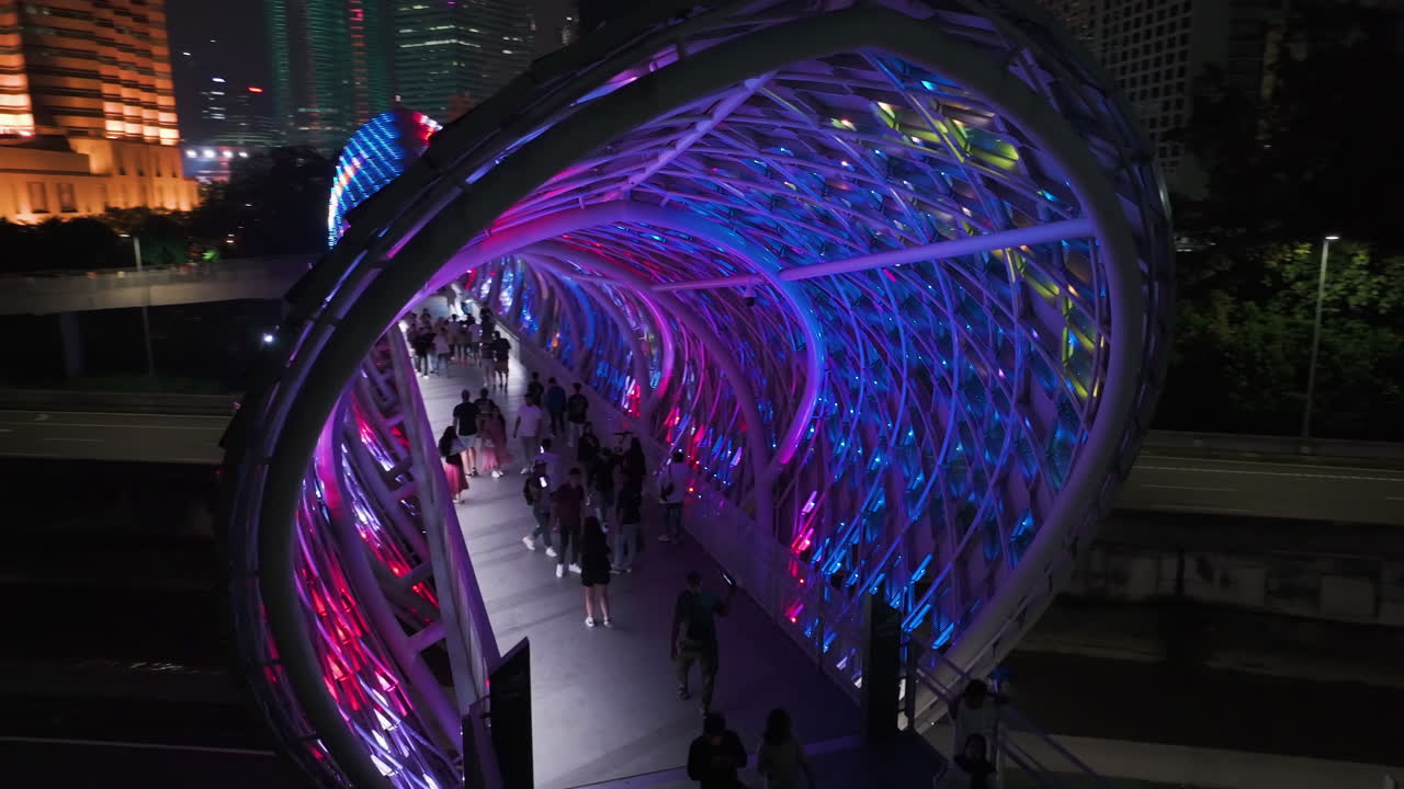 Colorful Illuminated Bridge in Kuala Lumpur at Night
