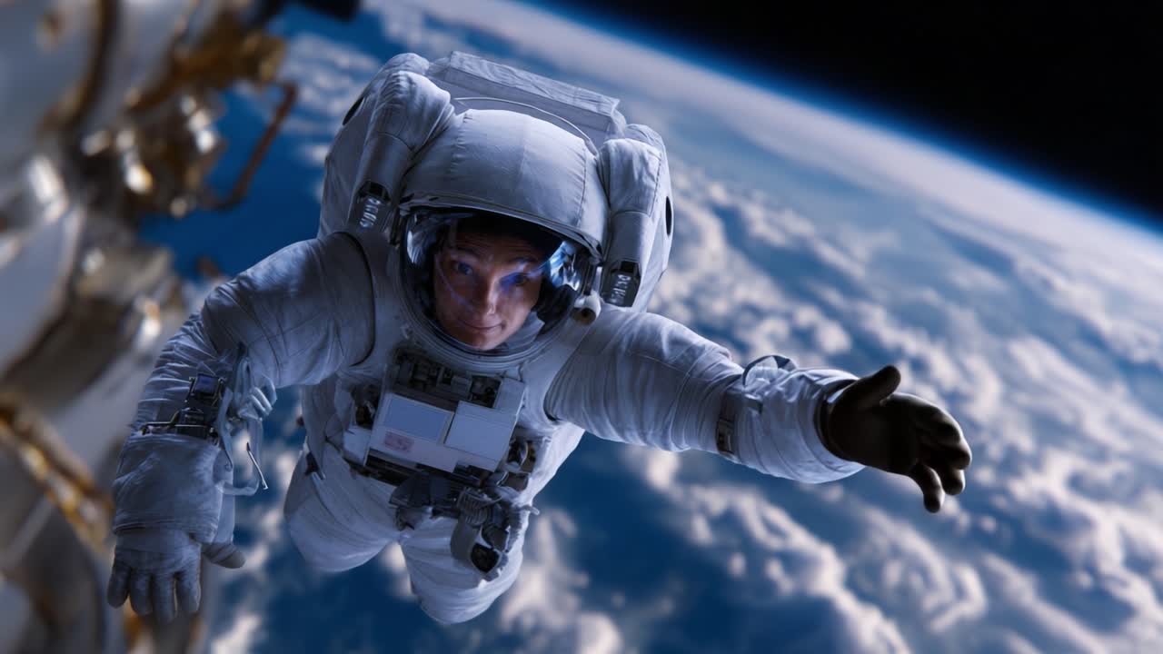 An Astronaut in Space Reaches for the Stars, Capturing the Stunning Beauty of Earth from Above with a Unique Perspective from Outer Space