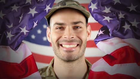 Digital-animation-showing-proud-American-soldier-smiling-at-camera-4k