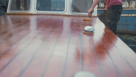 rolling on varnish boat wheelhouse roof planking