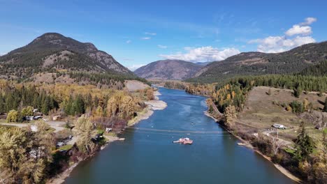 Elevated-Elegance:-Aerial-Views-of-Little-Fort,-Thompson-River,-and-Cable-Ferry-in-Fall