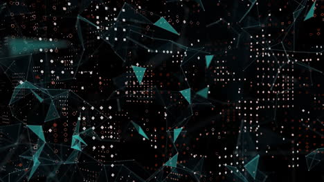 animation of dots connected with lines and dots forming squares on black background