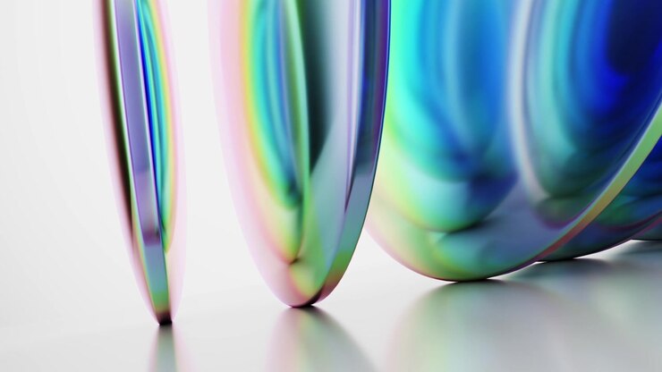 Abstract 3D Animation of Iridescent Glass Discs