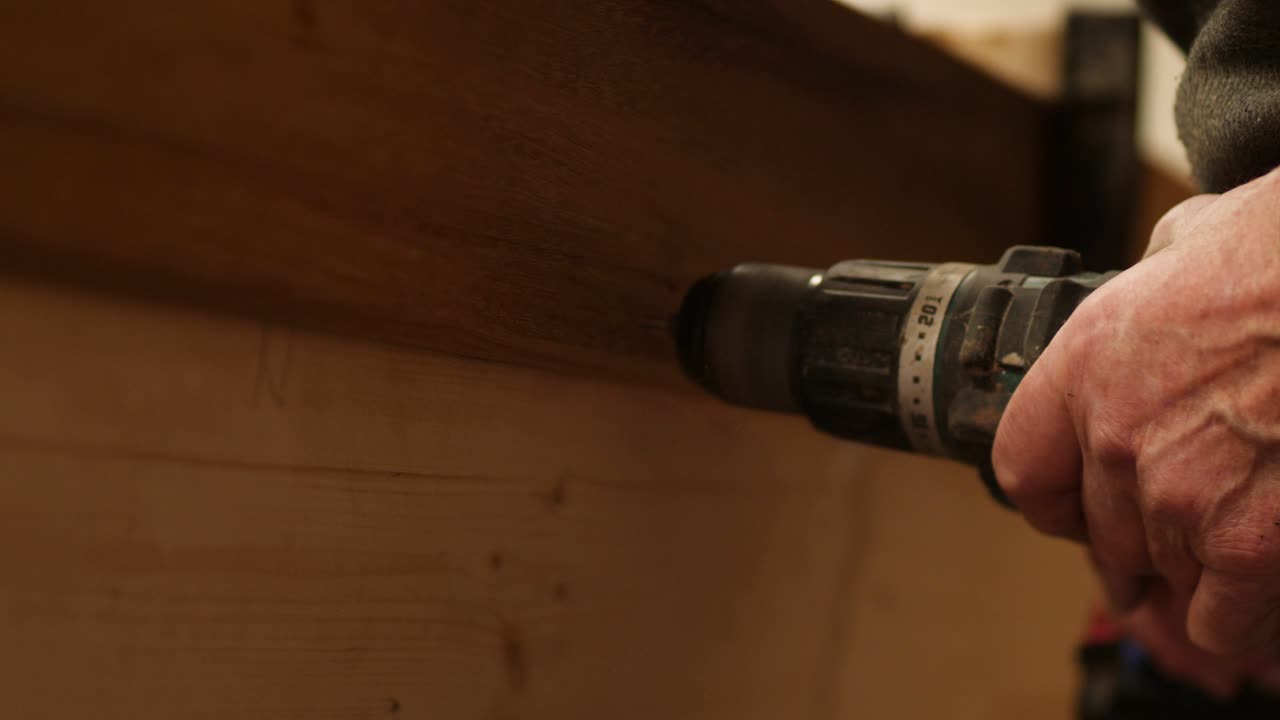Traditional Boat Building, Pre Drilling sheer strake Plank, Close Up View