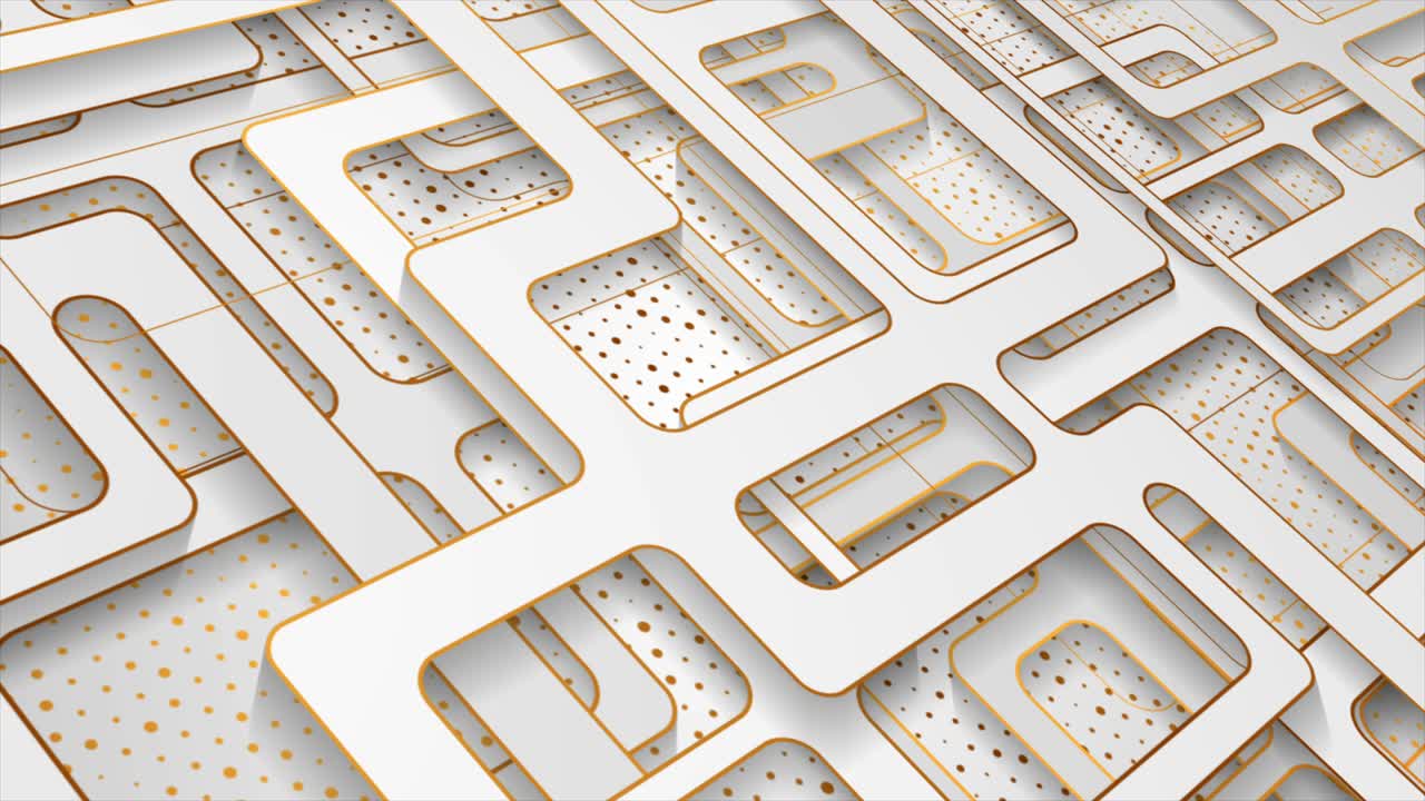 회색 페이퍼 커트 그리드와 황금색 반이는 반이는 점 추상적인 모션 배경