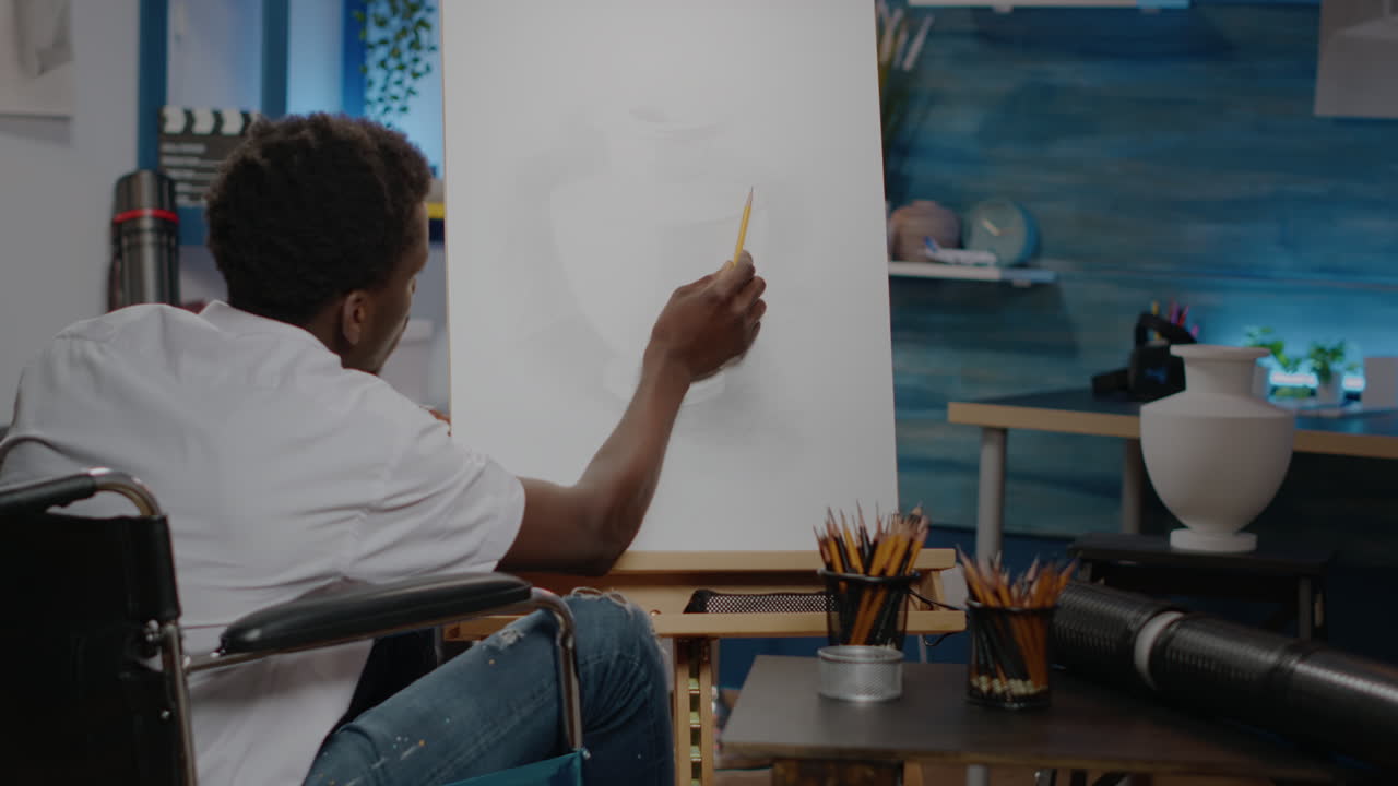 Black young artist with disability creating vase design