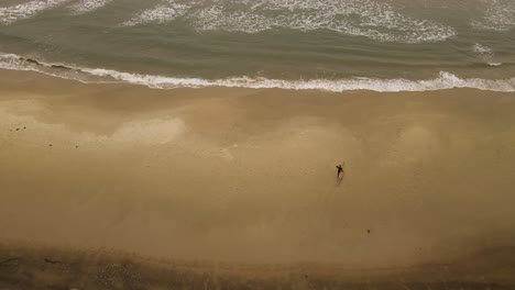 Cámara-Lenta-De-Surfista-Caminando-En-La-Playa-De-La-Pedrera-Antes-De-Ingresar-A-Las-Aguas-Del-Océano-Atlántico,-Uruguay