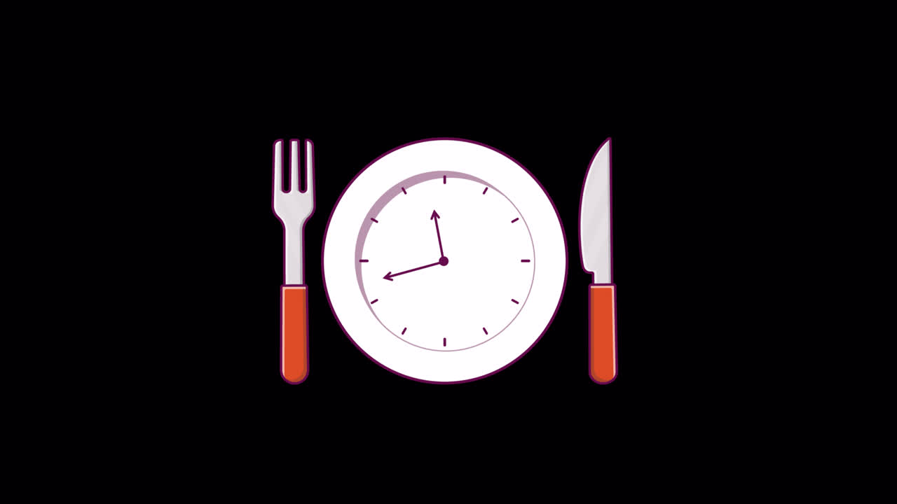 Animated Clock on Plate with Fork and Knife for Meal Time