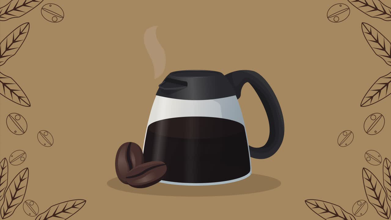 deliciosa tetera de café y animación de hojas