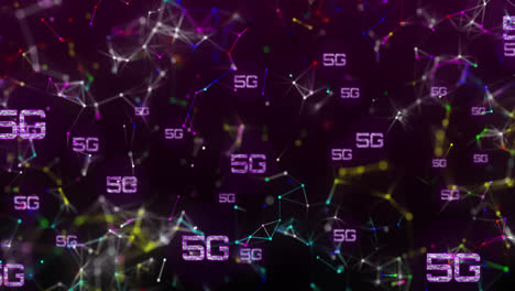 animation of network of connections with 5g text over shapes