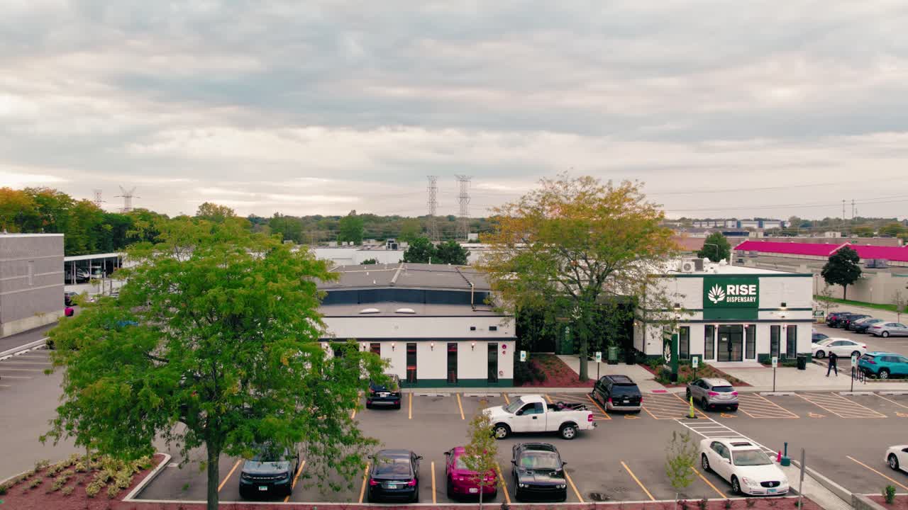 high angle aerial dispensary store in America where you can buy weed, cannabis based products