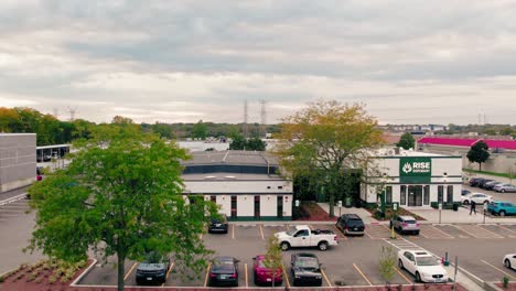 high angle aerial dispensary store in america where you can buy weed, cannabis based products