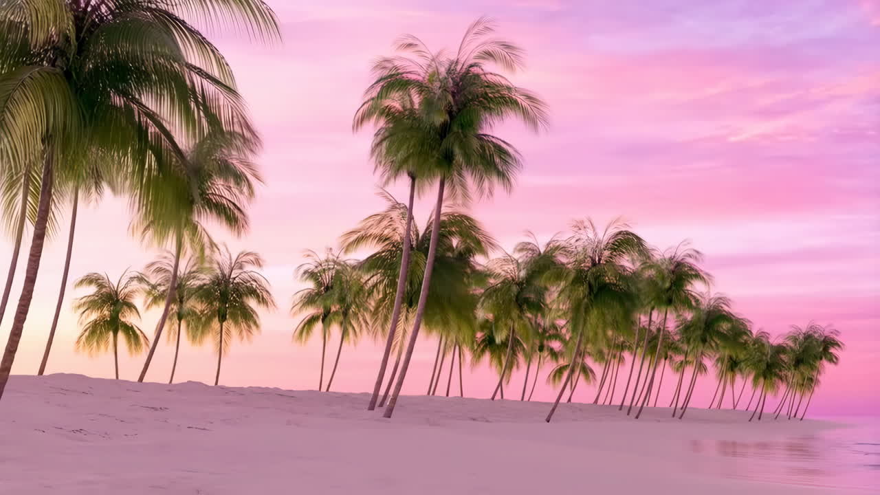 Tropical Beach with Palm Trees at Sunset