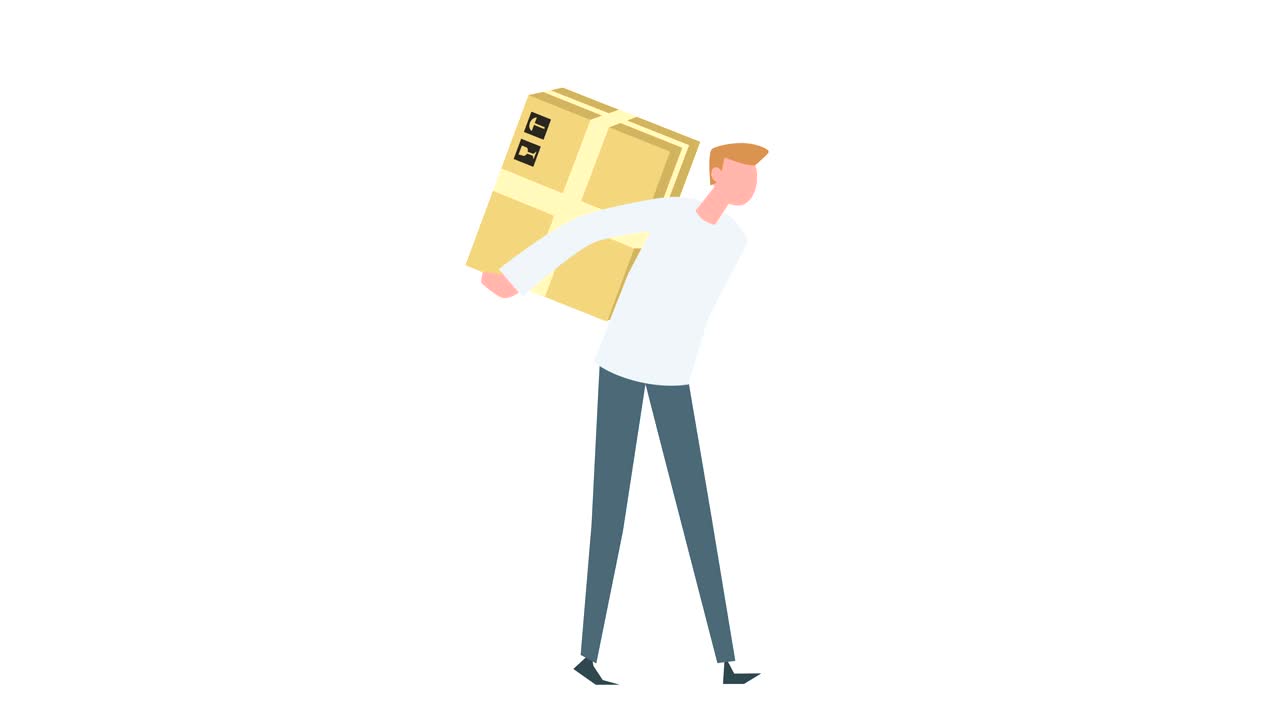 Flat cartoon colorful man character animation. Male carry box on his ...