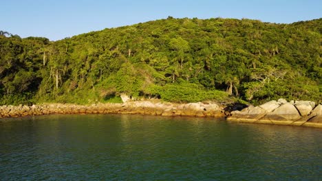 Drone-shot-of-a-bay-and-a-mountain-in-Brazil