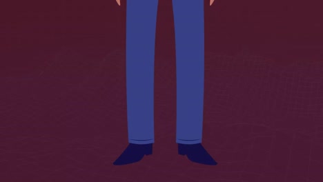 animation of businessman with face mask icon over moving shapes