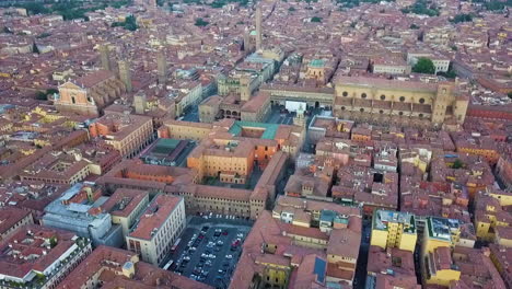 aerial view of piazza maggiore in the metropolitan city of bologna, italy.