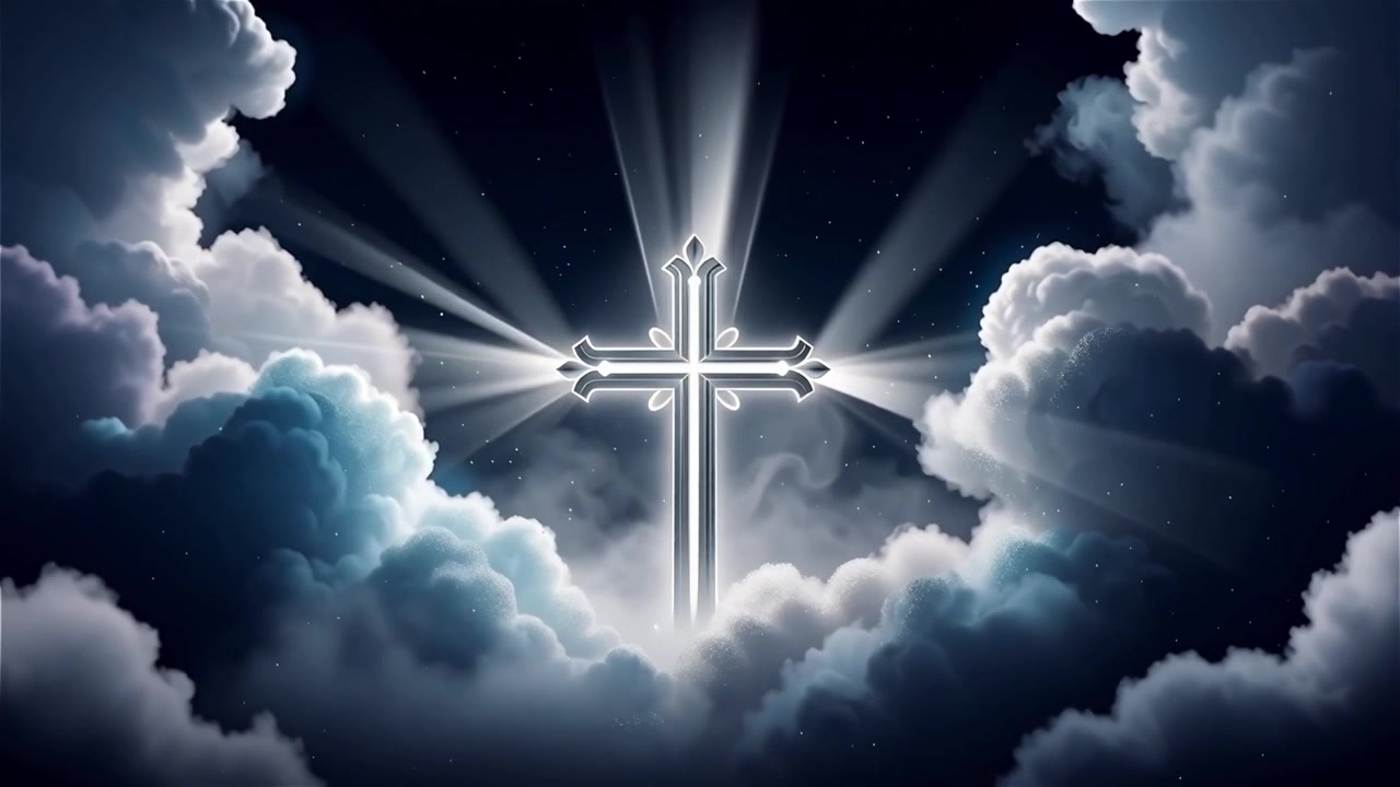 Croce Cristiana Luce Celestiale Sfondo per il Culto.