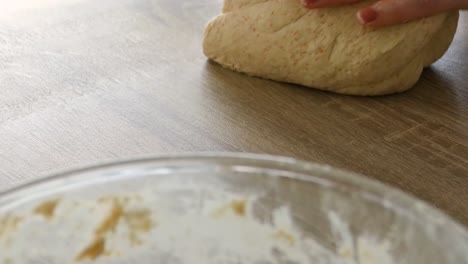 female hands kneading bread