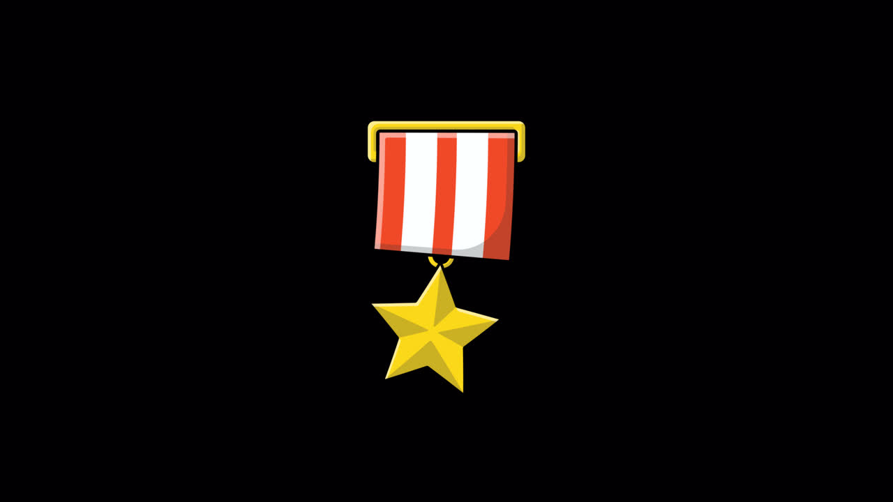 Animated Gold Star Medal with Red and White Ribbon