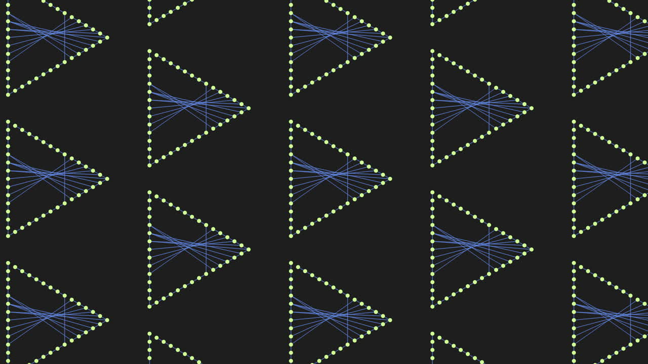 검정 그라데이션에 네온 점이 있는 디지털 원활한 무지개 삼각형 패턴