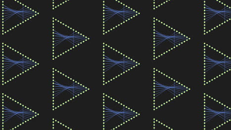 patrón digital de triángulos arcoíris sin costuras con puntos de neón en degradado negro