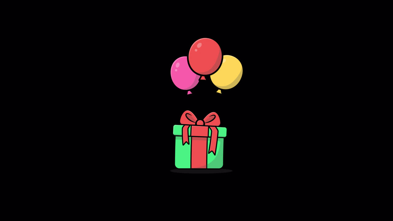 Scatola regalo animata con palloncini colorati che fluttuano