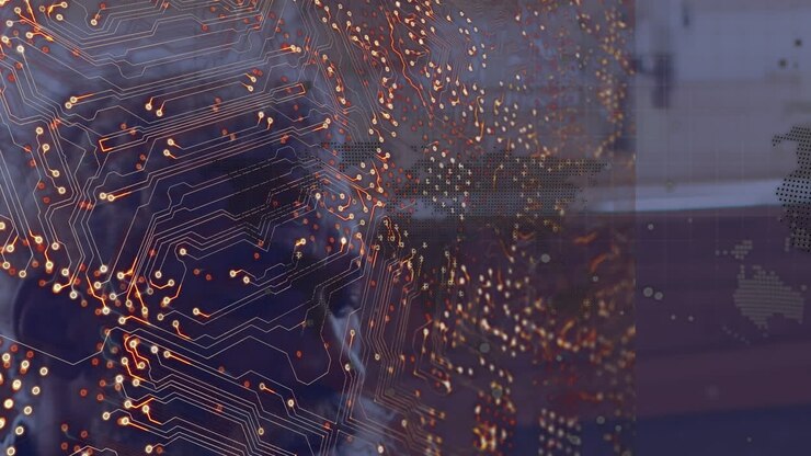Animation of processor socket over african american men using smartphone