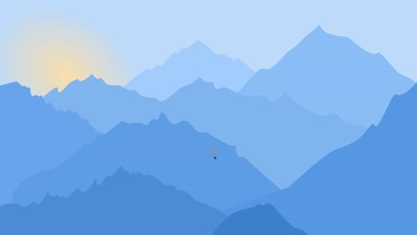 paraglider in the morning mountains, blue graphic design. motion animated illustration for freedom and travel concept for web site illustration