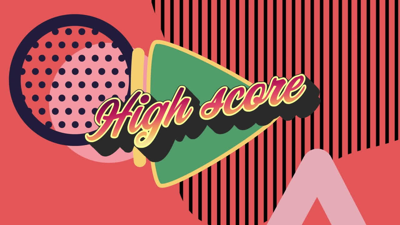 다채로운 그래픽과 모양 위에 높은 점수 텍스트의 애니메이션