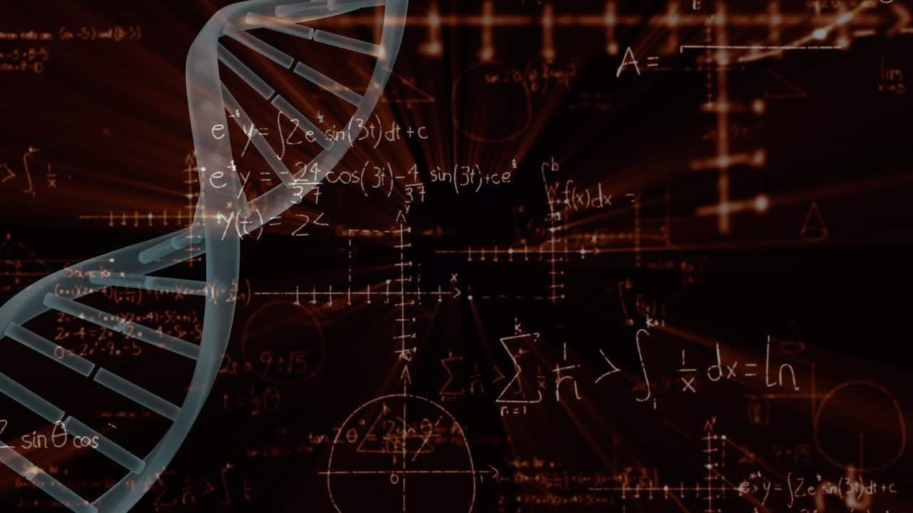 DNA zinciri üzerinde matematiksel denklemlerin animasyonu