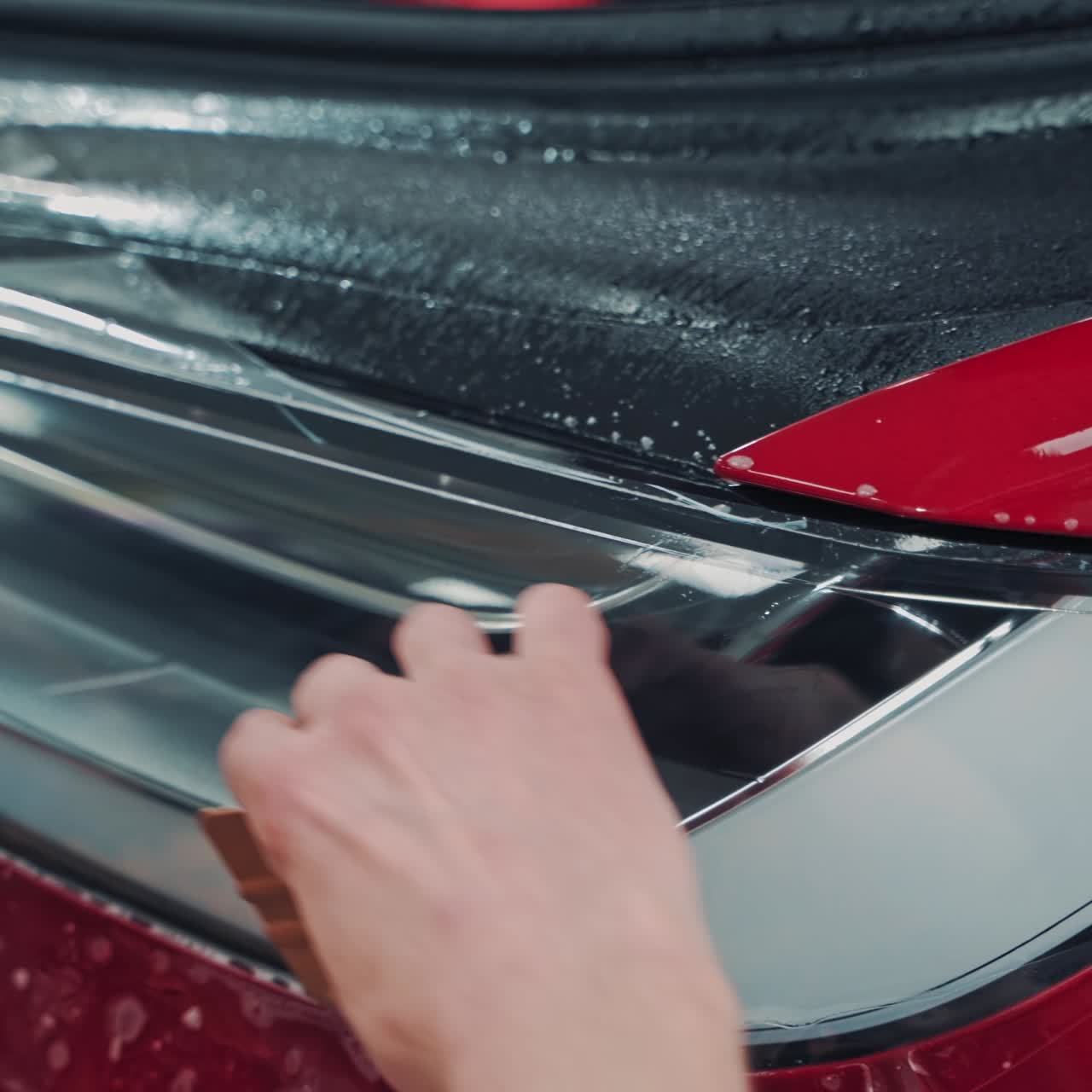 Specialist putting film on car