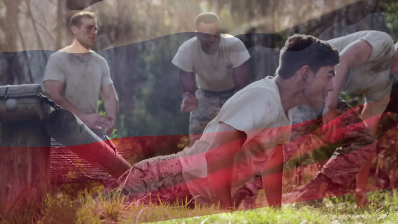 훈련 중 다양한 남성 군인 위에 러시아의  ⁇ 발의 애니메이션