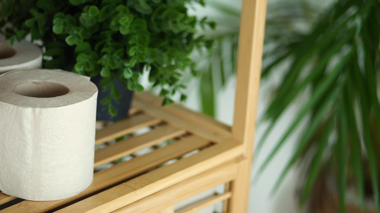 Bathroom essentials on a shelf