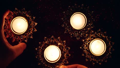 closeup of diya wax candles for diwali festival party celebration event