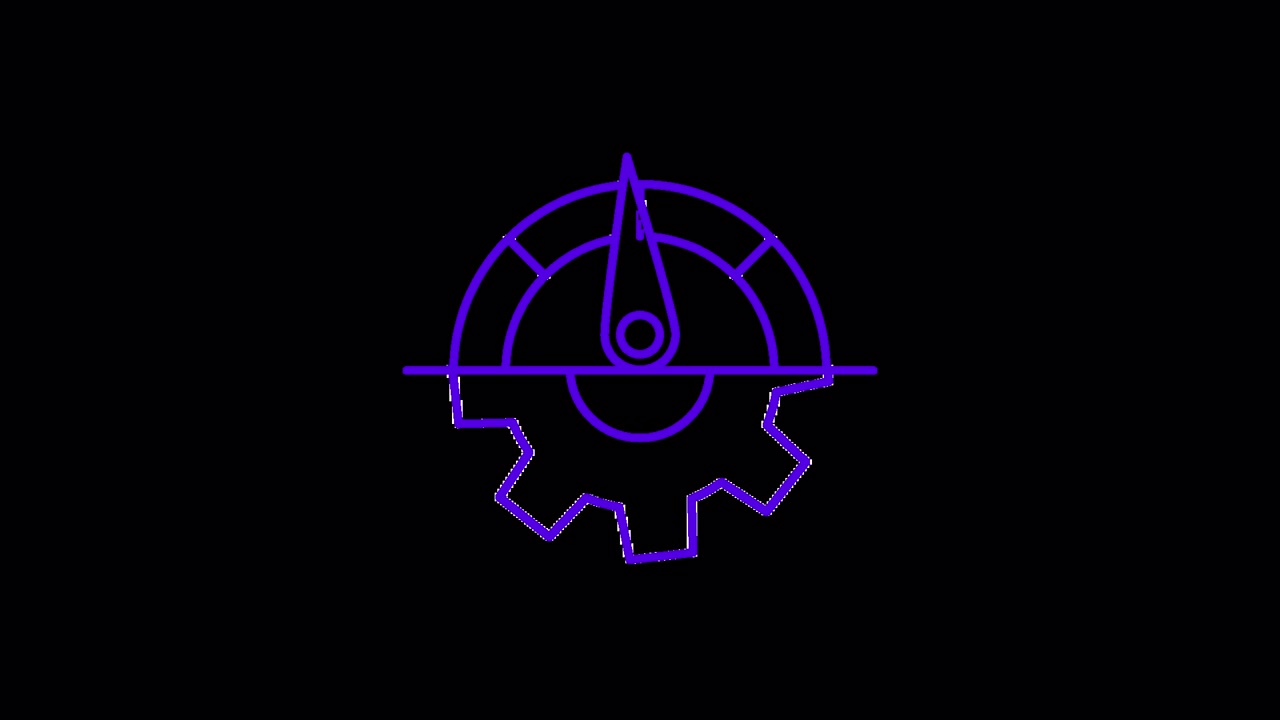 Icono animado de engranaje y velocímetro con señal de stop
