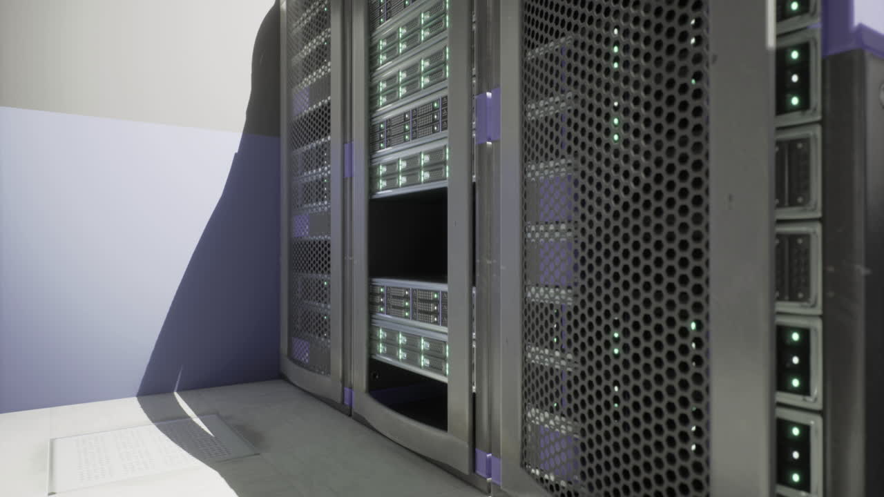 Modern server rack setup in a technology data center with advanced equipment
